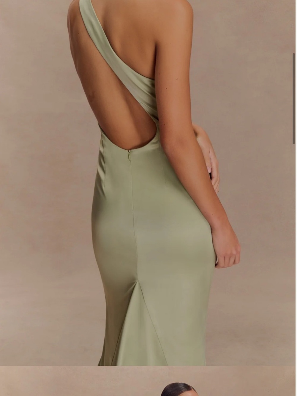 Meshki Olive One-Shoulder Open-Back Slip Dress- Harper dress